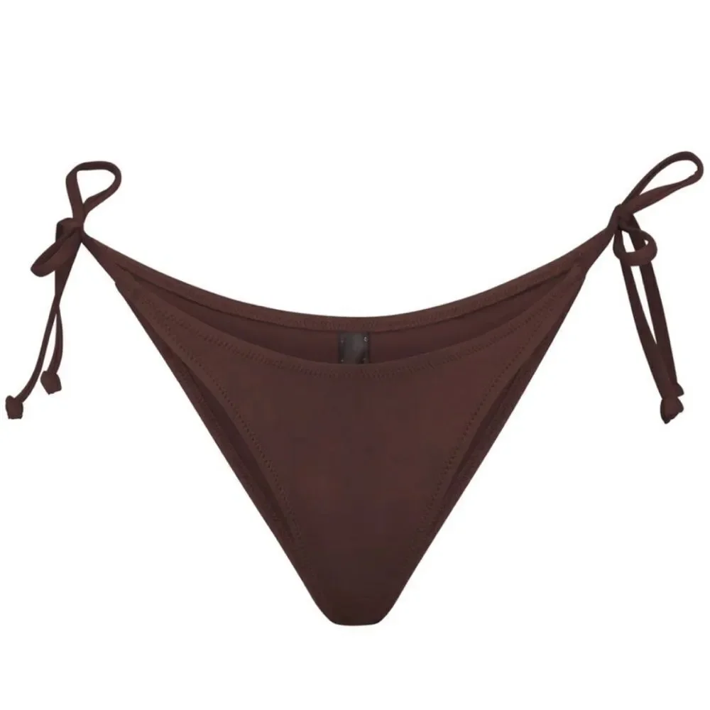 NWT SKIMS Swim Bikini Dip Tie Low Rise Bottom In Cocoa Brown High Waist Swim